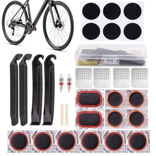 xinanalya Kit de reparación de bicicletas de 30 piezas, palancas de neumáticos resistentes y 18 parches para una rápida fijación de pinchazos, kit de parches para neumáticos de bicicleta con parches