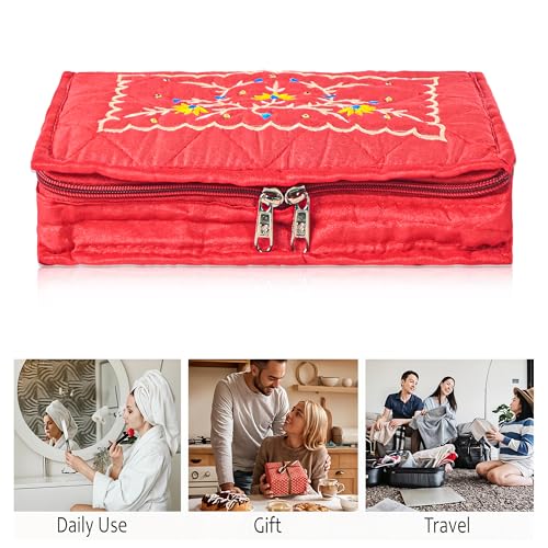 Image of Amazon Brand - Solimo Cotton Blend Embroidery Jewellery Kit cum Pouch, Red