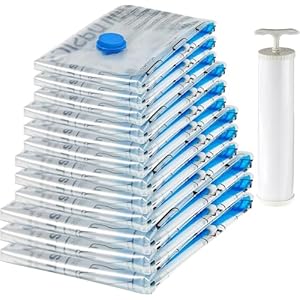 Amazon-Basics-Vakuumbeutel-fuer-Kleidung-mit-Luftdichtem-Ventil-und-Handpumpe-Mehrere-3-x-Jumbo-3-x-Gross-3-x-Mittelgross-3-x-Klein-12er-Pack-Reissverschluss-Durchsichtig