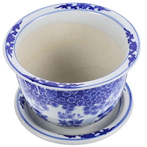 TOYANDONA 1 Juego Maceta de cerámica Maceta Grande Planta de Interior Bandeja de s con Soporte macetero de Porcelana China maceteros con Drenaje de orquídeas