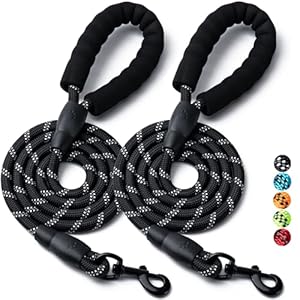 2 Pack Dog Leash, 4/5//6 FT Heavy Duty Nylon Rope Pet Leashes with Comfortable Padded Handle, Reflective Dog Leashes for Small Medium and Large Dogs (5FT-1/2,Black/Black)