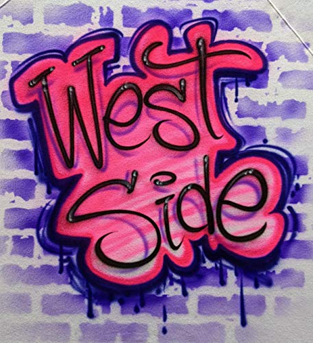 Airbrush Graffiti Pink & Purple Name Design, Brick Wall T Shirt2