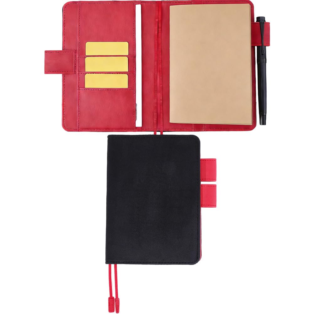 craspire A6 Samt Notizbuchhülle Schwarze Leder Buchhülle Mit Kartenfächern 4.5 x 6.6 Zoll PU Umschlagmappe Business Aktentasche Wiederverwendbarer Leder Portfolio Organizer