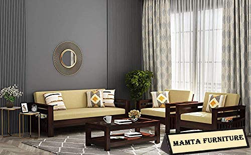Image of Mamta Furniture Wooden Solid Sheesham Wood 5 Seater Sofa Set with 40 Density Cushions (5 Seater Sofa | 3+1+1, Walnut Finish 1)