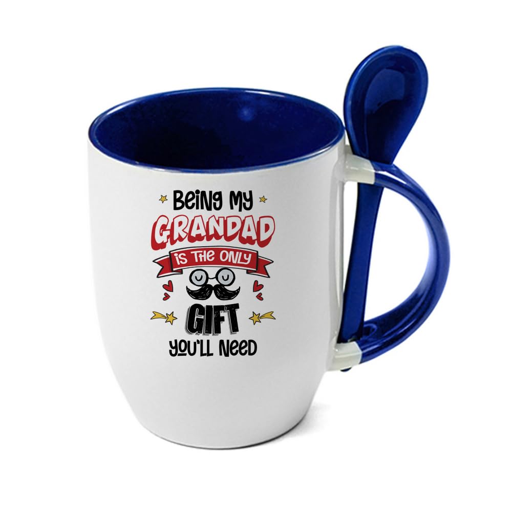 Father's Day Gift, Being My Grandad, Grandad Mug, Birthday Gift for Grandad, Christmas, Coffee Mug,Tea Mug Soup Daily use 11oz Inside Coloured with Spoon Coffee Mug. (Blue)