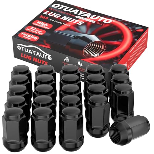 Image of OTUAYAUTO 1 /2-20 Lug Nuts - Replacement for Jeep Wrangler, Liberty, Grand Cherokee, Cherokee, Dodge Ram 1500, Nitro, Ford Explorer, Cone Seat, 19mm Hex, 23PCS Black Closed End Bulge Acorn Lug Nut Set