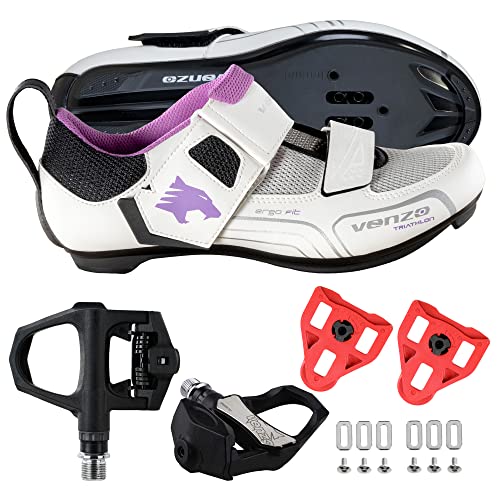 Venzo SH-NT02-39 Quality Women'S Bike Bicycle Road Cycling Triathlon Shoes With Clipless Sealed Bearing Look Delta Compatible Pedals & Cleats thumb #2
