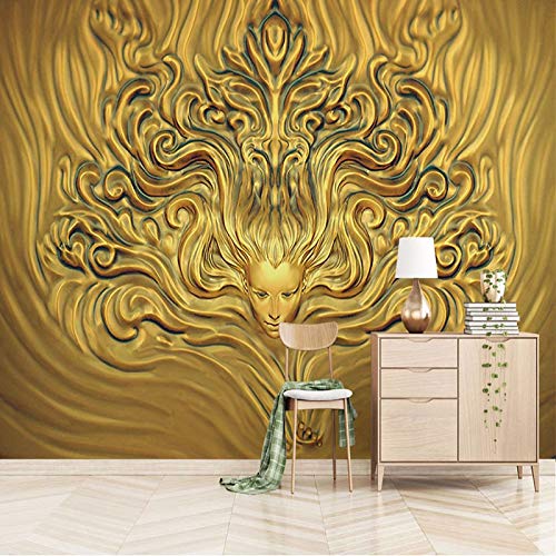 Huijie Photo Wallpaper,Custom 3D Large Mural Wallpaper European Style Embossed Golden Hair Figure Fresco Living Room Bedroom Background Wall Home Decoration,320Cm(H)×600Cm(W) #TOP1