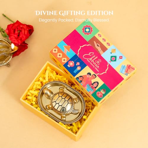 Image of Ekhasa 100% Pure Brass Tortoise and Plate with Gift Box | Feng Shui Turtle Vastu Item for Home Office Desk Decor | Good Luck Wealth Religious Housewarming Griha Pravesh Gift