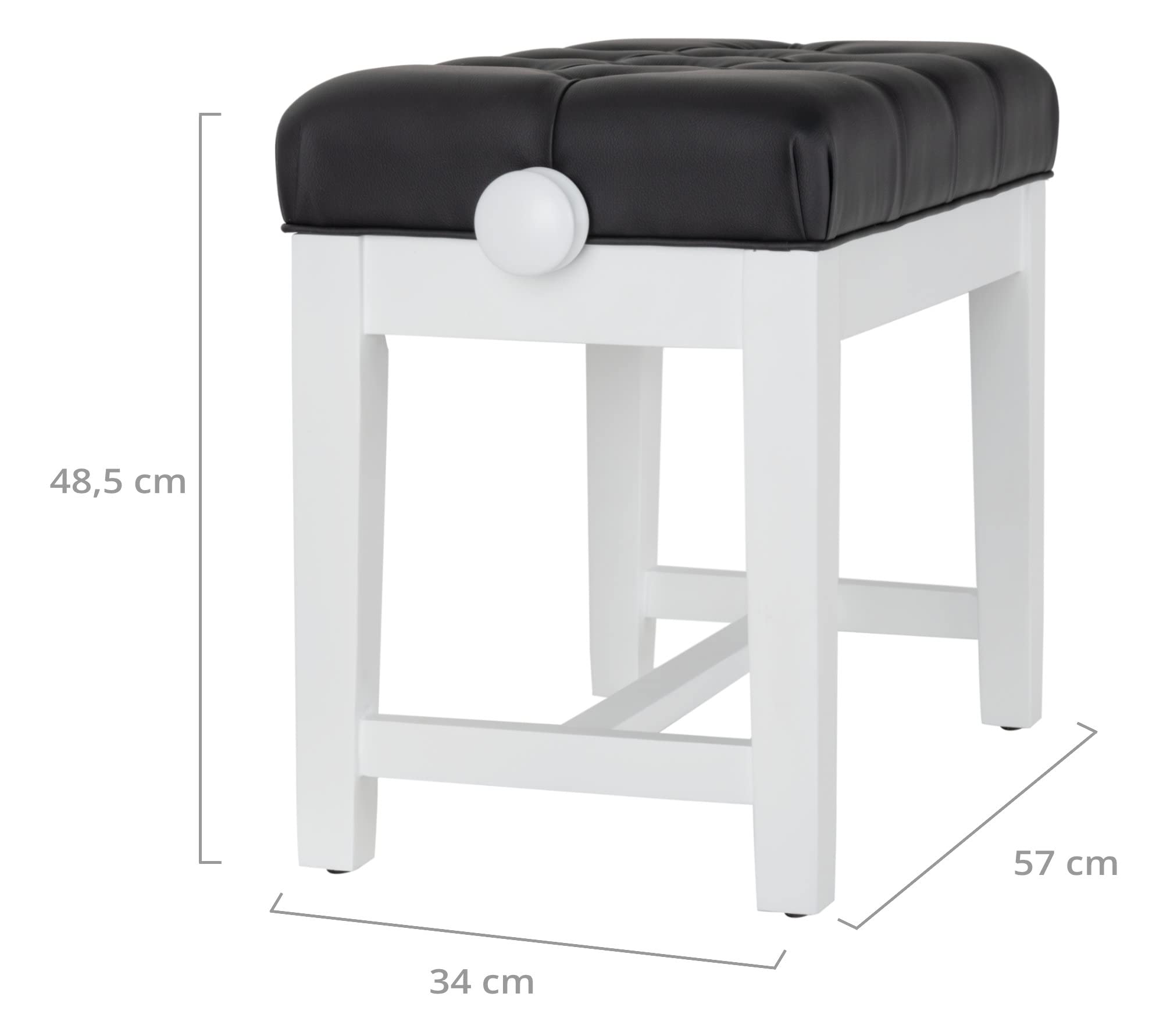Classic Cantabile Pianobank Modell X - Festverleimte Pianobank - Schwarze Sitzfläche im Chesterfield-Stil - Höhenverstellbar von 48,5-56 cm - 4-fache Kreuz-Mechanik - Weiß Matt