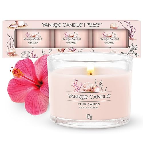 Yankee Candle Duftkerzen-Geschenkset | Votivkerzen mit Pink Sands | Soja-Wachs-Mix | 3 Teile, Kleine Kerze im Glas