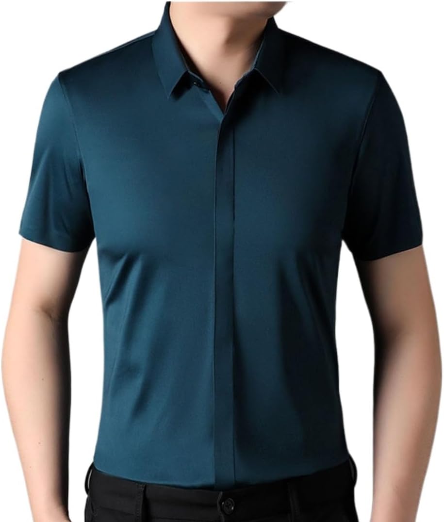 No-Iron Men's Shirt Casual Seamless Men Soft Comfortable Short Sleeve