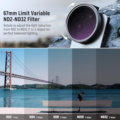 Image of NEEWER 67mm Clip On Variable ND Filter Kit with Cold Shoe Phone Clip, Adjustable ND2-32 Filter Compatible with iPhone 17 16 15 Pro Max Plus Android Samsung Galaxy S24 S25 Ultra