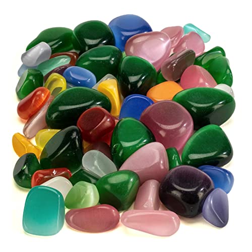 KALIFANO Bulk Cat Eye Agate Multicolor Tumbled Stones (Over 1