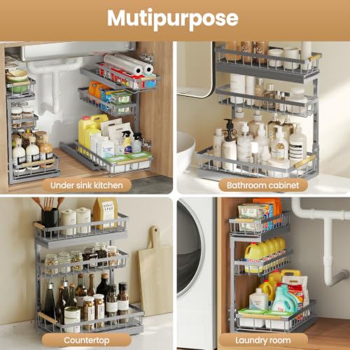 Image of Under Sink Organizer for Kitchen and Bathroom Cabinet Pull Out storage