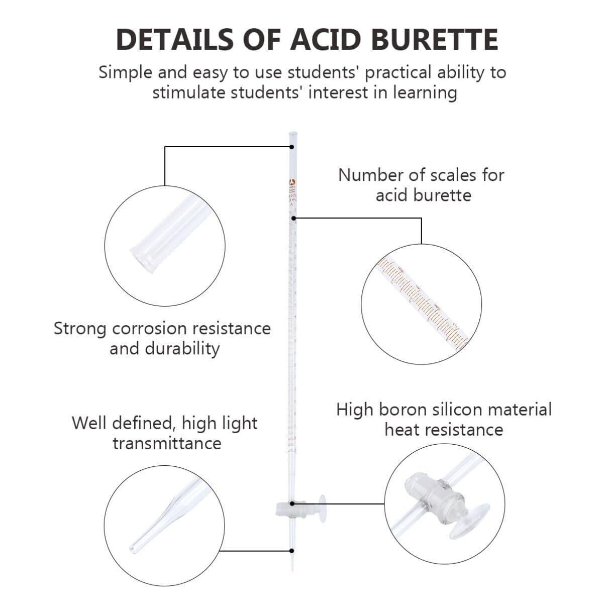 Burette en verre borosilicaté 50ml avec robinet en verre pour laboratoire