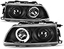 [For 1990-1991 Honda Civic] LED Halo Ring Black Housing Projector Headlight Headlamp Assembly, Driver & Passenger Side