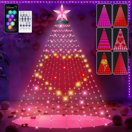 Smart Color Changing Tree String Lights with Ring, 330 LED Indoor Valentine's Day Tree Light, APP & Remote Control, DIY Timer Music Sync RGB Twinkle Lights Waterproof for Valentine Day Decoration