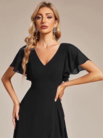 Ever-Pretty Women's Double V Neck A Line Ruffle Hem Backless High Low Chiffon Bridesmaid Dresses Vestidos Elegante 01749
