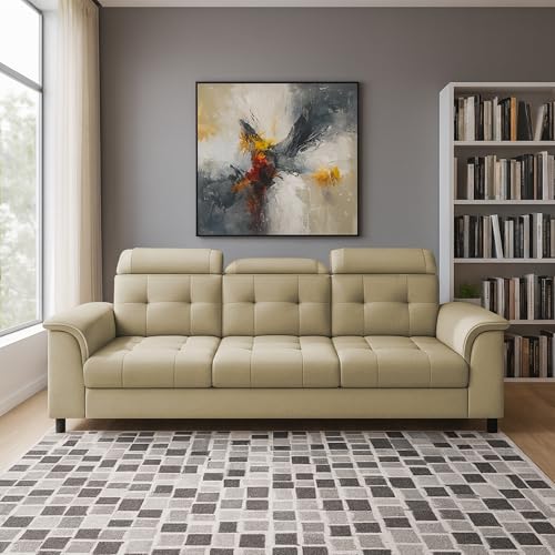 Image of Casaliving Ella 3 Seater Sofa Set for Living Room (Cream Colour Fabric) Premium Fabric Sofa