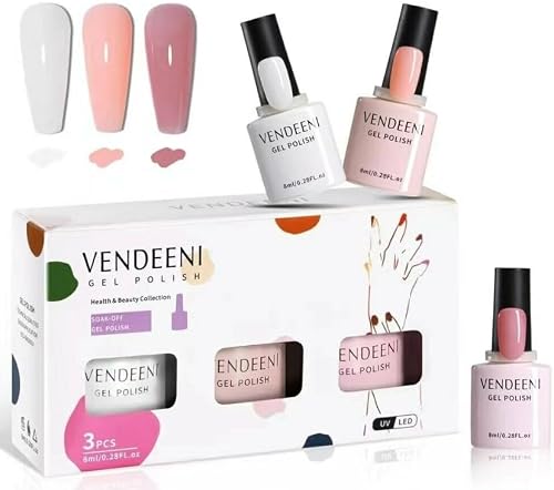 Vendeeni Gel Polish Set,Soak-Off UV/LED, 8ml, 3 Piece (White, Set 8)