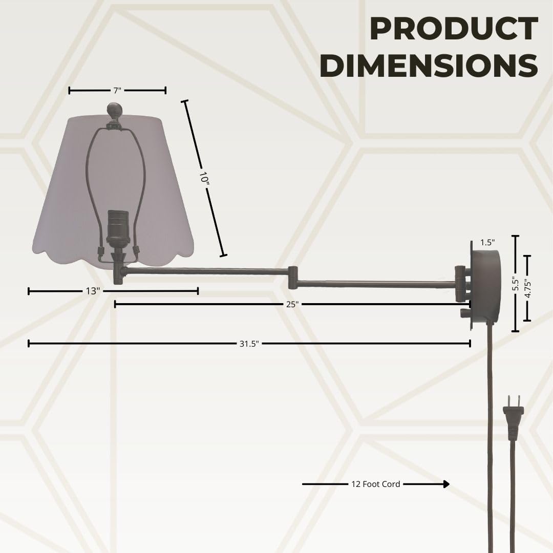 Royal Designs, Inc. Set of 2 Scalloped Swing-Arm Dimmable Wall Lamp - Brushed Satin Brass Lamp with Linen Eggshell Scallop Hardback Lampshade