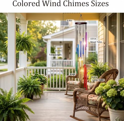 Image of Rainbow Aluminum Wind Chimes for Home Balcony Garden Outdoor Decor, 12 Tube Metal Wind Chime Hanging Decoration, Deep Relaxing Melody, Weather Resistant Porch Patio Yard Housewarming Gift