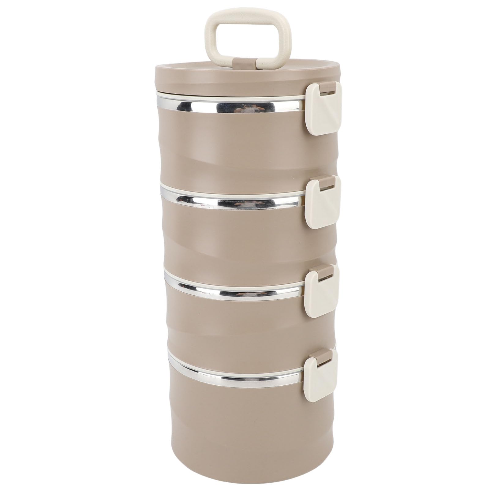 AMONIDA 4 Livelli Lunch Box, Contenitore Rotondo Impilabile (BROWN)