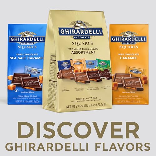 Image of GHIRARDELLI Premium Assorted Chocolate SQUARES, 23.6 oz Bag Variety Pack of Milk, Dark, Mint, and Caramel Chocolates