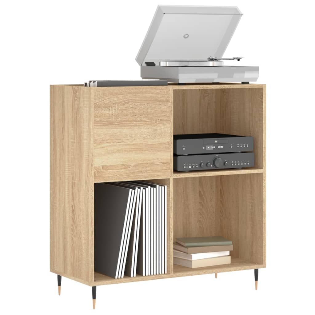 Fengshui Szafka panelowa dąb Sonoma 84,5 x 38 x 89 cm materiał drewnopochodny | Stabilna górna płyta do gramofonu, żelazne nogi, dużo miejsca do przechowywania płyt LP, łącznie z uchwytem ściennym