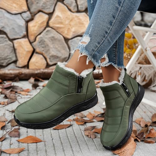 Womens Winter Boots Fashion Faux Fur Lined Snow Boots Side Zipper Slip On Ankle Boot Water Resistant Non Slip Fuzzy Warm Shoes Lightweight Round Toe Outdoor Casual Walking Shoes2