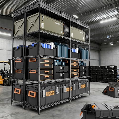 Image of M MZG 5 Tiers Storage Shelves Load 1500LBS, Metal Shelving Wire Metal Shelving Unit Shelves for Storage Adjustable Garage Shelving for Pantry Kitchen Garage Black 15.8 inch D x 33.5 inch W x 70.5 inch H