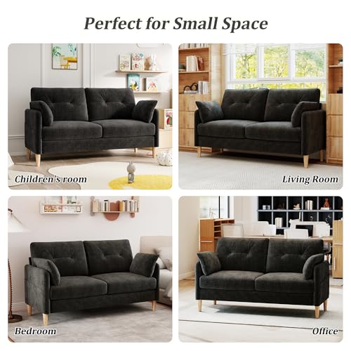 Image of Hanherry Loveseat Sofa, 62.6 inch Small Couch for Living Room, Comfy Chenille Fabric Love Seat for Bedroom with Throw Pillow,Removable Cushion Cover,Couches for Small Space,Apartment,Dorm