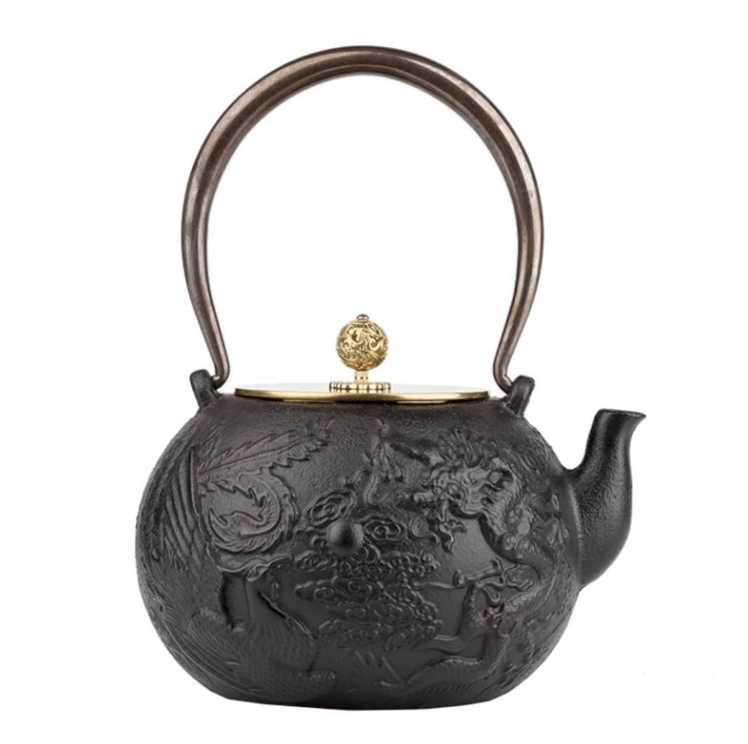 Théière en fonte sans revêtement 1.2L, bouilloire de cuisinière au design japonais noble