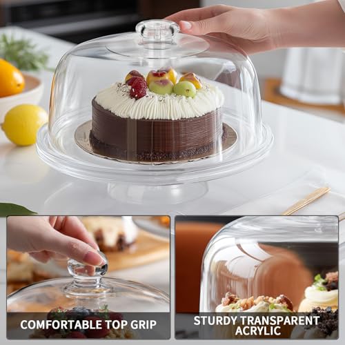 Masthome Cake Stand with Demo Cover, 6 in 1 Multi-Functional Serving Platter Display Stand for Christmas Wedding Party, Acrylic Cake Plate/Salad Bowl/Dessert Platter, BPA-Free, Send 2 Spoon - Thumbnail 2