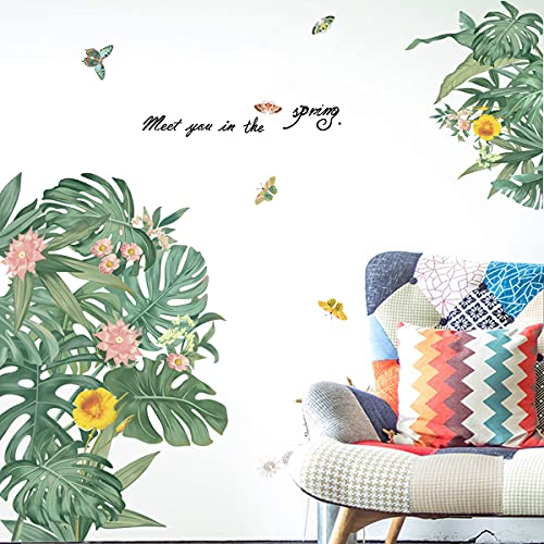 BuerHomie Wandtattoo Schlafzimmer Wohnzimmer, grüne Pflanzen Blumen Schmetterlinge Sprüche, Wanddeko für Wohnzimmer Schlafzimmer Küche Badezimmer