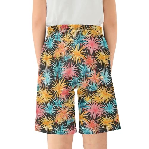 ALAZA Colored Palm Tree Black Pajama Shorts Elastic Waist Casual Sleep Shorts with Pockets Size 6-142