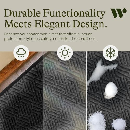Image of WaterHog Max Diamonds Front Door Mat Indoor Outdoor Entrance, All-Weather Heavy Duty Commercial Doormat, Non-Slip Rubber Backing, Dirt & Moisture Trapper, Low Profile, Made in USA 35 inchx118 inch Black Smoke