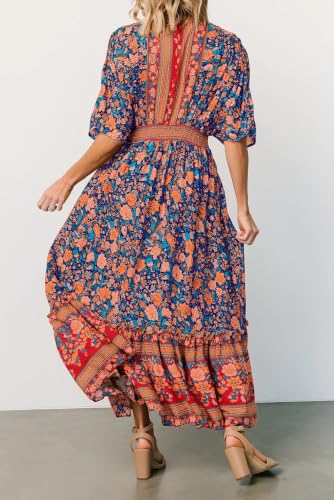 Image of R.Vivimos Women's Boho Floral Print Midi Dress with Pockets