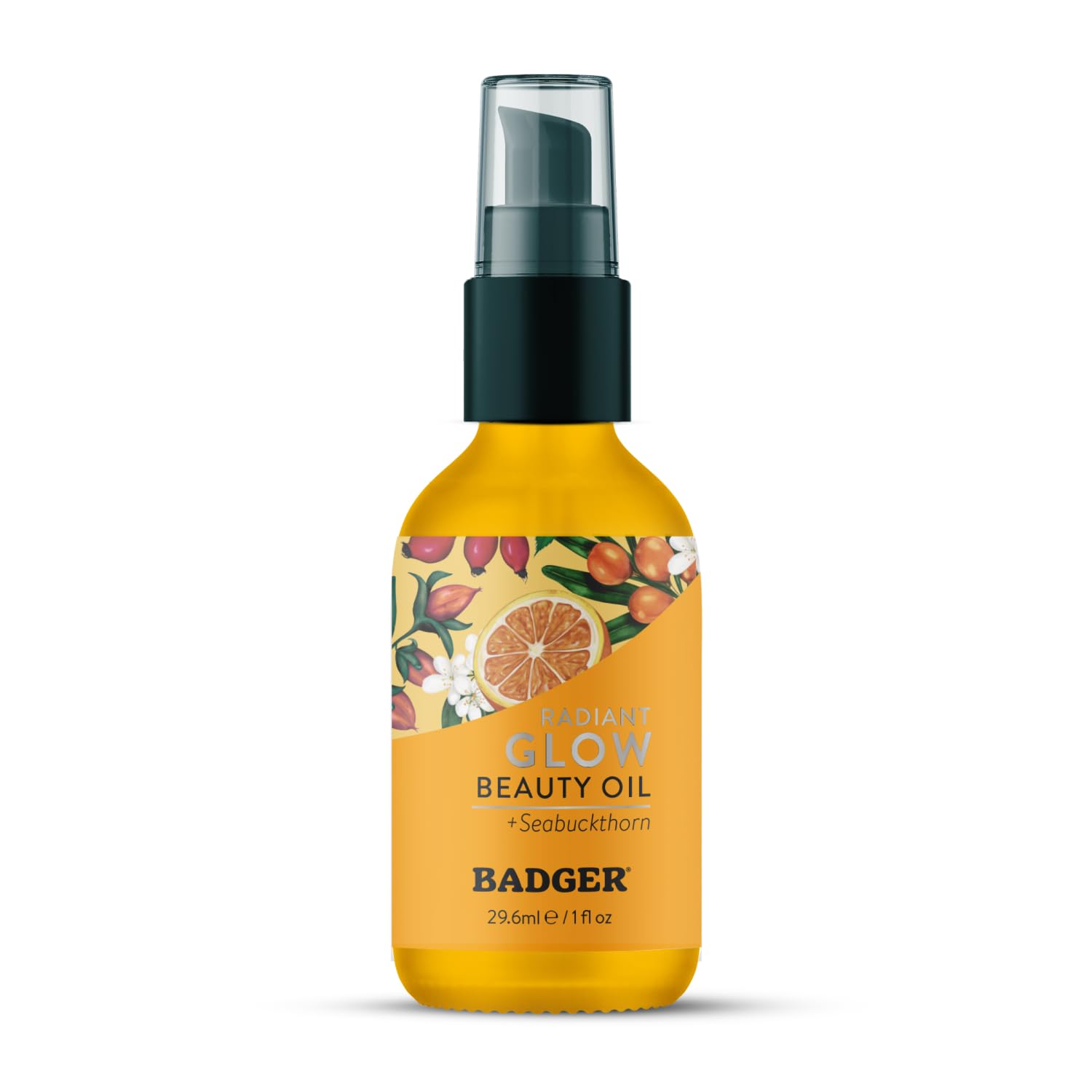 Badger Seabuckthorn Face Oil, Organic Face Moisturizer for Women & Men, Nourishing & Soothing Organic Jojoba, Baobab & Vitamin E Oil, Vegan Antioxidant Rich Facial Oil, 1 fl oz Glass Bottle