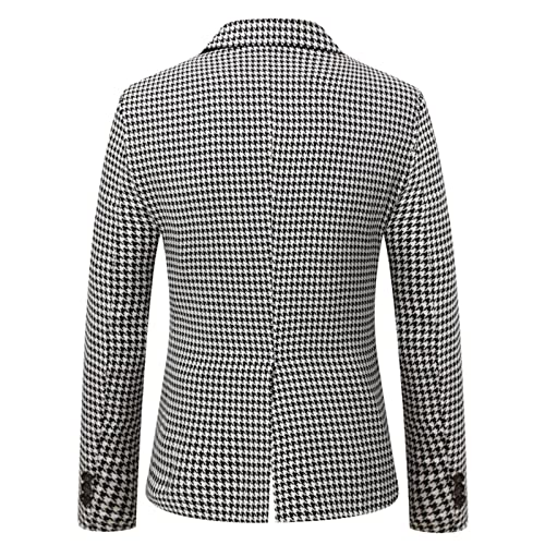 Mens Premium Houndstooth Plaid Slim Fit Tuxedo Prom Wedding Groom Suits Casual One Button Blazer Jacket Sport Coat3