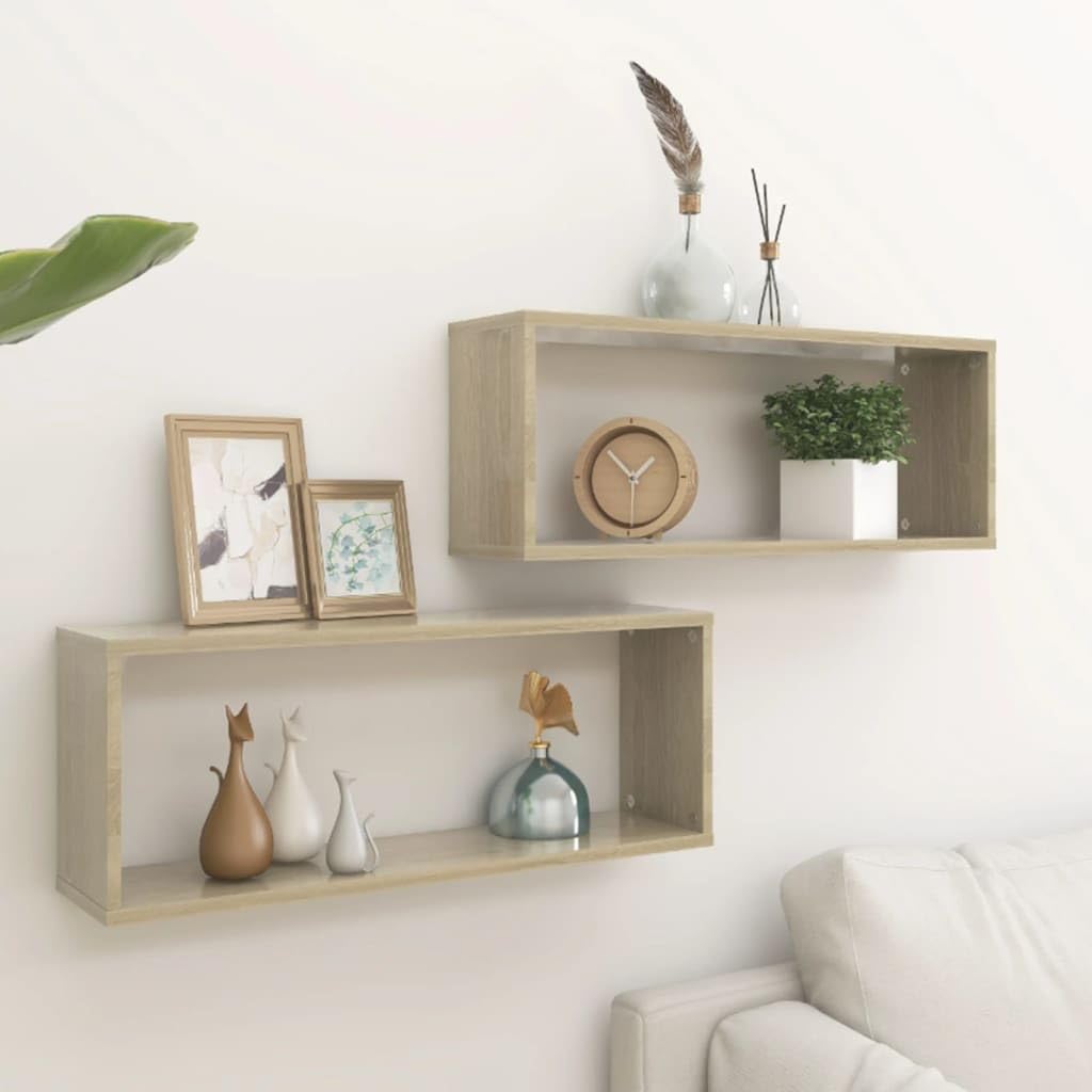 vidaXL Étagères Murales Cube 2 pcs, Supports Suspendus, Tablettes Flottantes, Meubles de Salon Salle de Séjour, Chêne Sonoma Bois d'Ingénierie