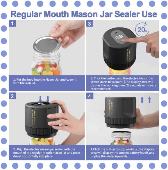 Miniatura 6 de Kit eléctrico de sellado al vacío de tarros Mason con tapas de boca ancha y regular, sellador al vacío para tarros de conservas y almacenamiento de