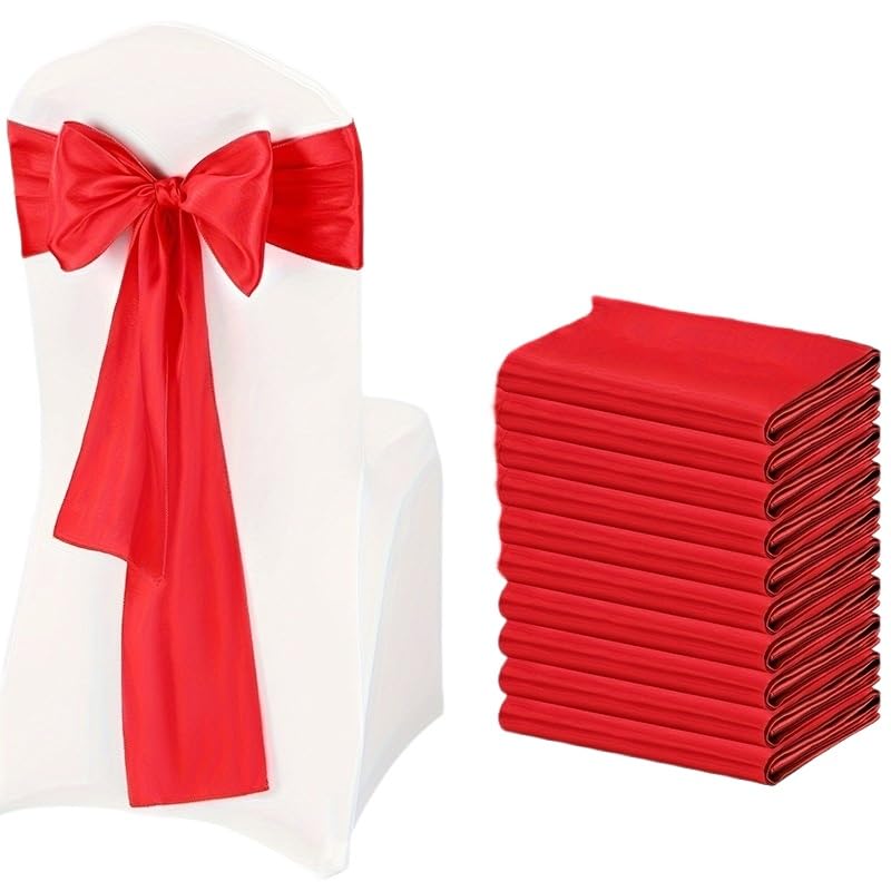 YETGFBH Lazos para Sillas, Cintas para Sillas Fajas de satén for Silla, Lazo for Silla de Boda, Lazo for Boda, Fiesta de Acción de Gracias, Hotel, cumpleaños, decoración de Silla de Banquete(Red)