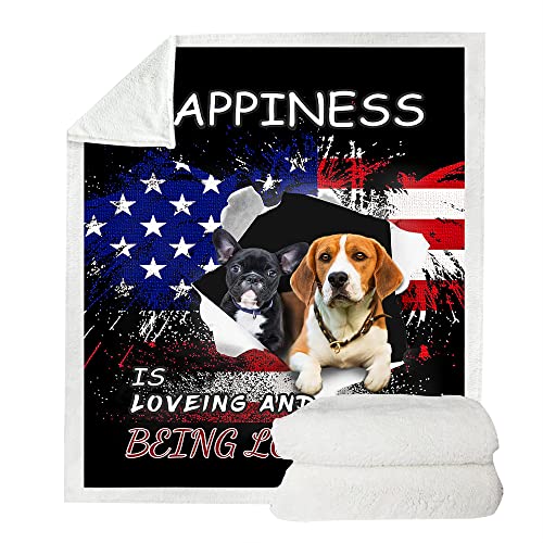 Onecmore American Flag Blanket Veterans Day Gifts Golden Retriever And Bulldog Dog Throw Blanket, Dog Dad Mom Gifts For Sofa Bedroom,Patriotic Decorations Us Flag Blanket 4Th Of July Decorations #TOP23