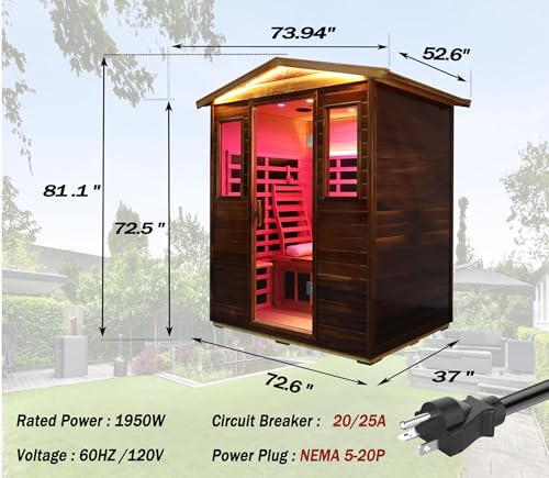 Image of Full Spectrum Ultra-Low EMF Outdoor Sauna 4 Person, Red Cedar Far Infrared Saunas for Home, Near&Mid-IR Light, EMF 0.1-1.5mG, Bluetooth & Chromotherapy