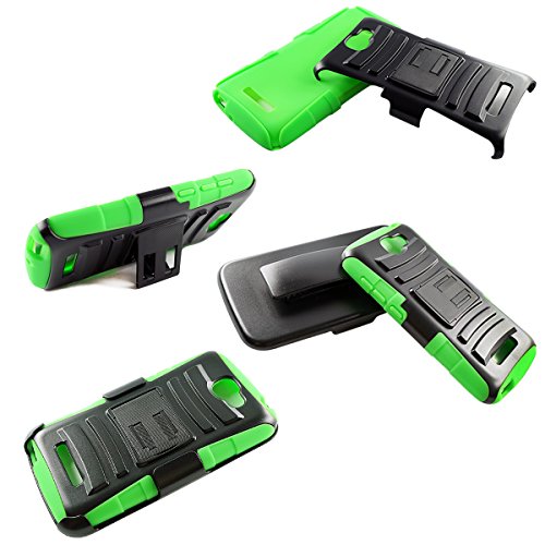 Mstechcorp(Tm) For Alcatel One Touch Fierce 2 T-Mobile Hybrid Double Layer Commuter (Full Body Armor) Protective Tough Case W/ Kickstand + [Belt Clip Pouch] (Pouch Black Green) #TOP2