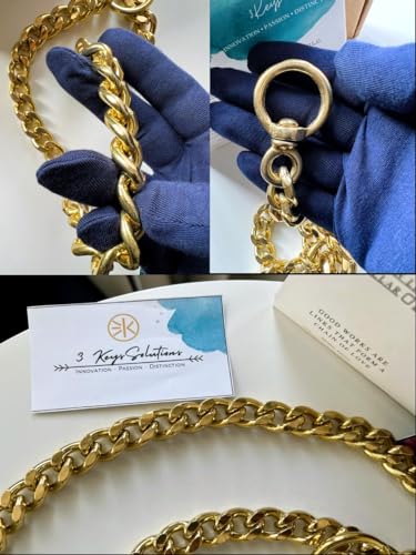 Image of 3Keys Brass Cuban Link Dog Chain Collar - Heavy Duty Training Dog Collar, 30 Inch, 12.5 mm, Medium