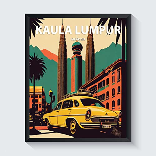 Kuala Lumpur Retro Art Print Poster, Malaysia Wall Art Living Room Poster Wall Decor City Landscape Picture For Bedroom Office Home (Kuala Lumpur, Malaysia, 18x24 inches (Unframed))