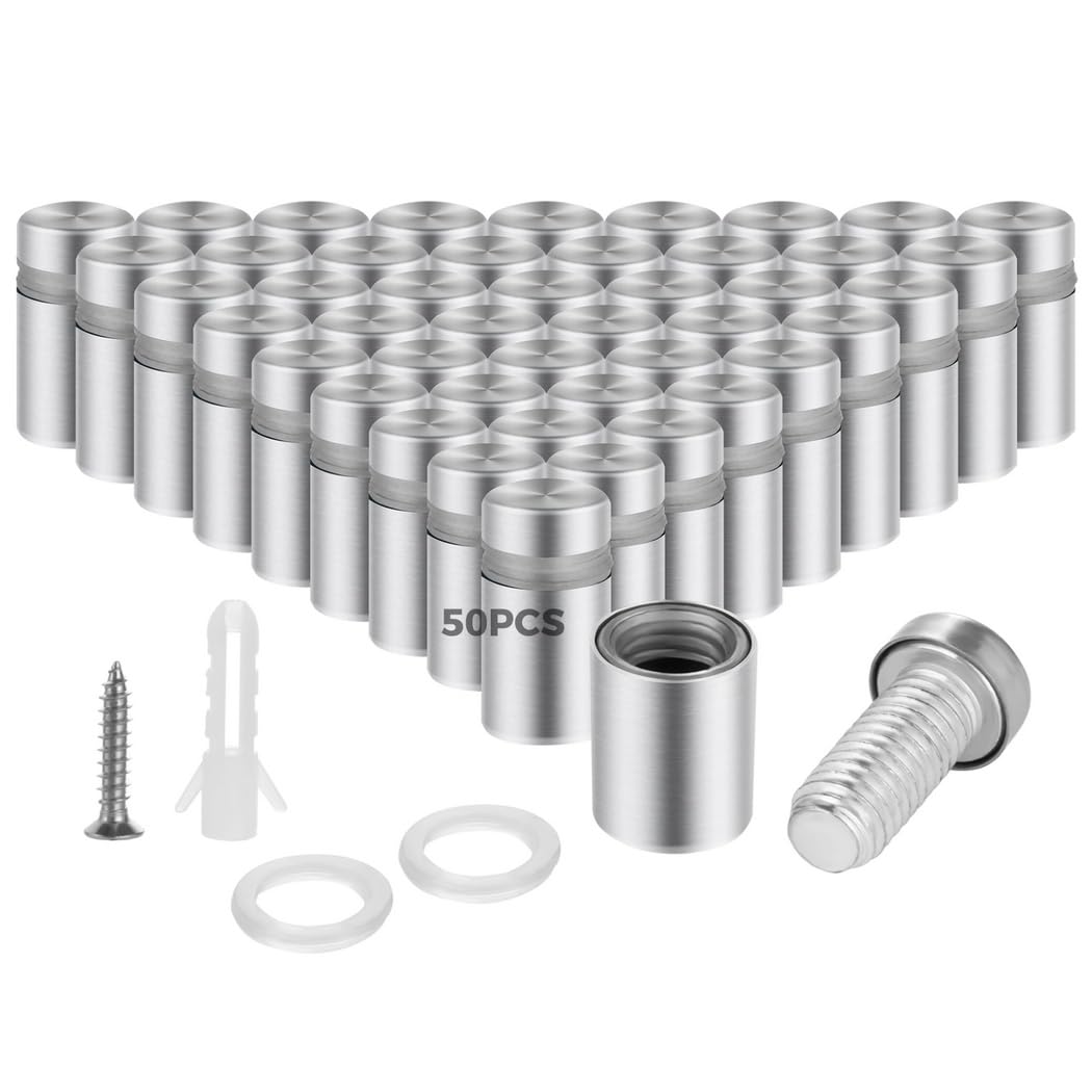 Generisch 50 Stk. Abstandsschrauben für Schilder, 1/2 Zoll × 3/4 Zoll Edelstahl-Werbeschrauben, Wandabstandshalter, Montageset für Wandschilder, für Glas- und Acrylschilder